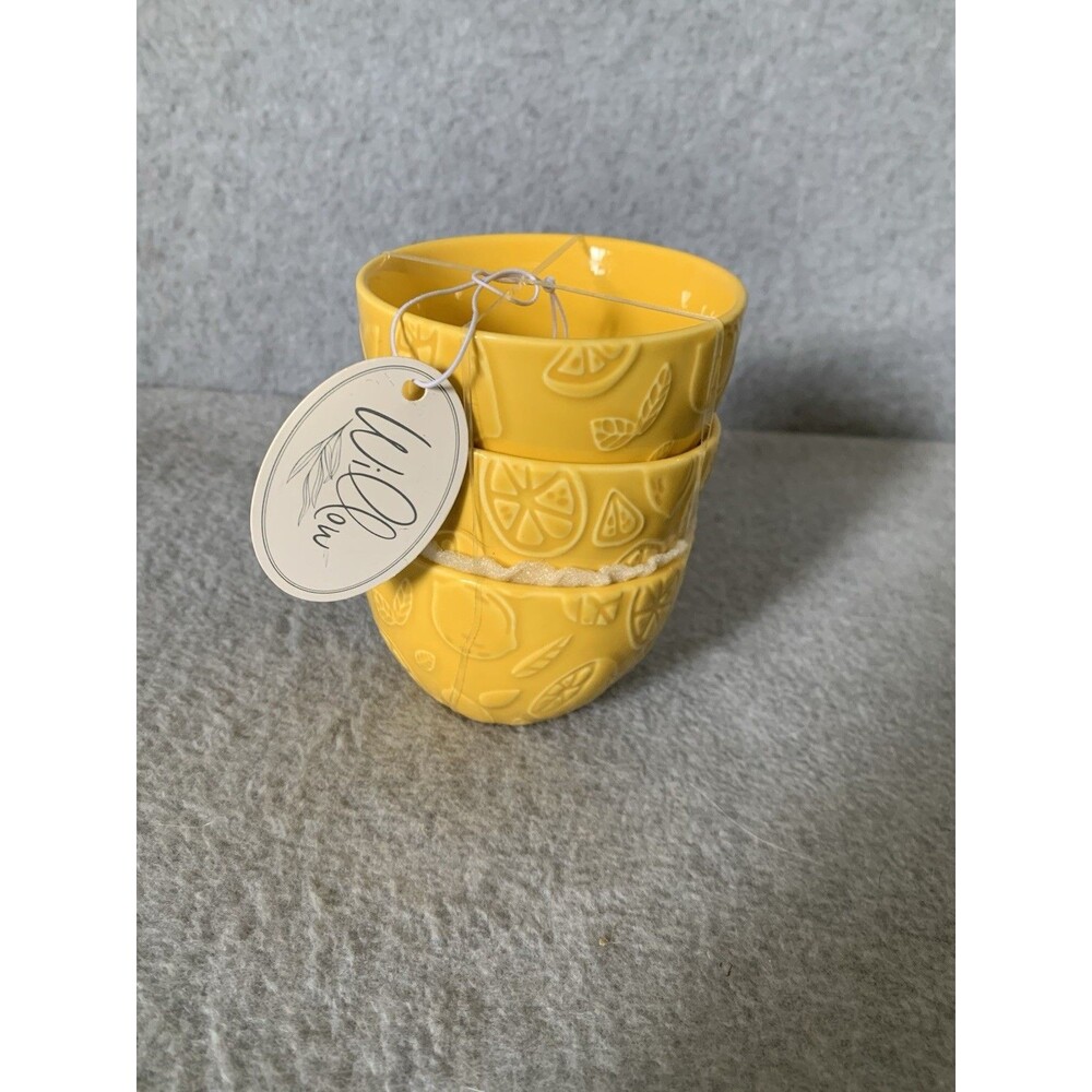 Willow Yellow Porcelain Fruit Pattern Dipping Bowls Set of 3 Microwave Safe